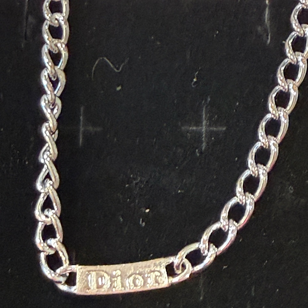 Dior Silver-Tone Link Necklace with Logo Bar